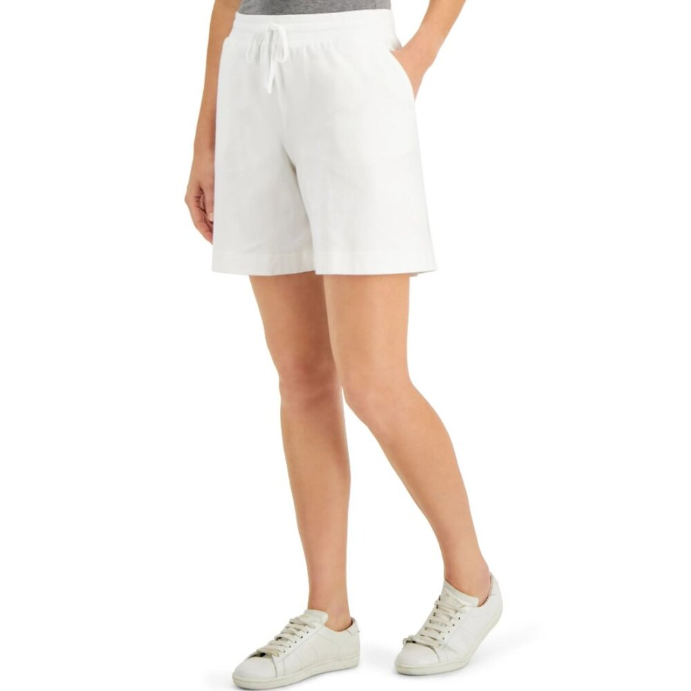 NEW! Karen Scott Sport Shorts Petites‎ PS Bright White Drawstring Pockets Cotton